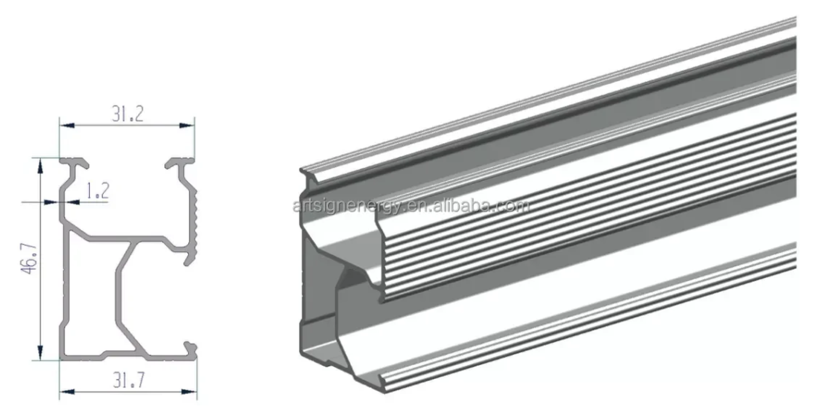 1761465553060 Rails de Fixation Solaire en Aluminium Rectangulaire 4,6m – Image 1