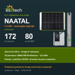 Kit pompage solaire NAATAL — 7,5 kW, 172 m³ par jour à 80 m de HMT, pompe DIFFUL, contrôleur AC/DC et 20 panneaux JINKO 620 W