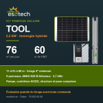 Kit pompage solaire TOOL — 2,2 kW, 76 m³ par jour à 60 m de HMT, pompe DIFFUL, contrôleur AC/DC et 6 panneaux JINKO 620 W