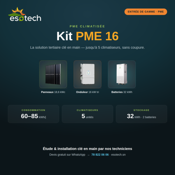 KIT Solaire PME 16 — jusqu'à 5 climatiseurs (Conso 60 à 85 kWh/jour)